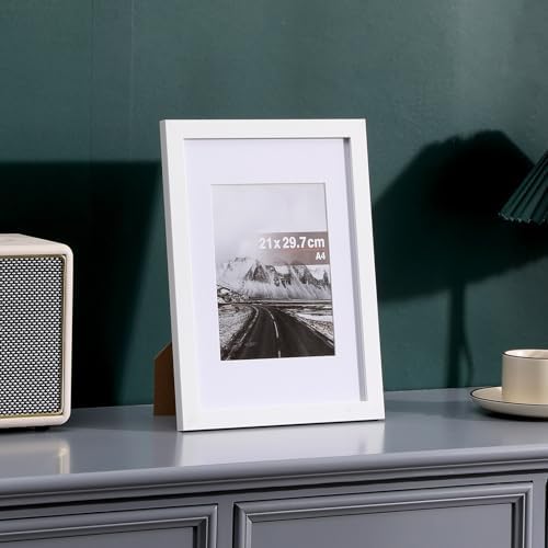 Muzilife White A4 Picture Frame with Mat, Clear Shatterproof Cover,2 Pack