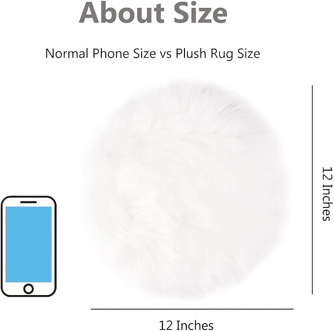 2Pack 12’’ Small Faux Fur Cushion Fluffy Plush Area Rug Photo Props | Small Product Photo Background for Tabletop Photography, Luxury Jewelry, Nail Art, Home Decor (Round, White + Pink)