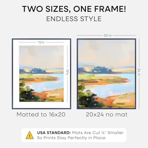 Homeforia 20x24 Blue Picture Frame, High-End Metal, 16x20 Mat, Glass