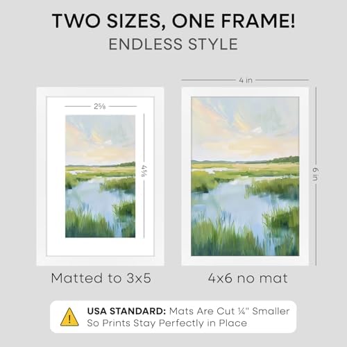 Homeforia 4x6 White Picture Frame, High-End Metal, 3x5 Mat, Glass