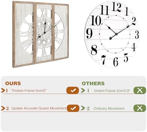 RiteSune Unique 30" Wall Clock for Living Room Decor
