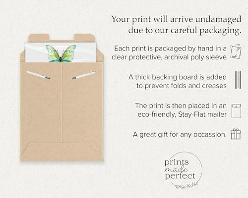 Prints Made Perfect Green Butterfly Wall Art – Watercolor Butterfly Print – Botanical Nature Decor – Cottagecore Bedroom Wall Decor – 11x14 Unframed Linen Paper
