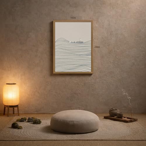 EisEver Jesus and Peter Walking on Water Wall Art, Modern Minimalist Christian Faith Decor, Abstract Bible Story Canvas Print, Inspirational Religious Artwork for Church Prayer Room Wood Framed 16x24 Inch