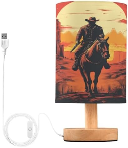 ALAZA American Sunset Cowboy Decor Bedside Table Lamp with USB Port for Bedroom Nightstand Office Desk LED Bulb Included