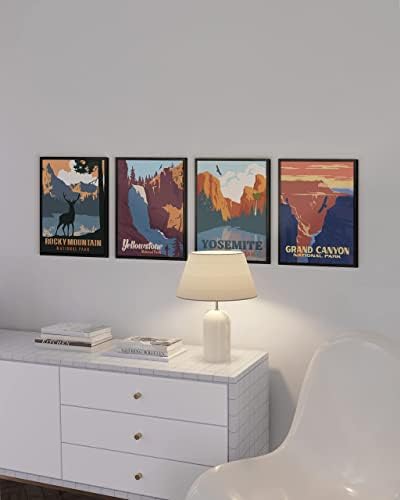 HAUS AND HUES Vintage National Parks Poster Set – 4 National Park Prints, Abstract Mountain and Nature Wall Art, Landscape Posters for Home or Office (Unframed, 8"x10")