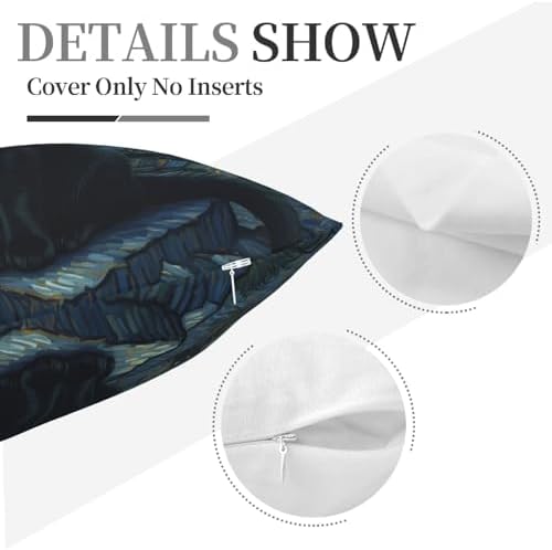 Black Cat Starry Night Throw Pillow Cover, 18x18 Inch