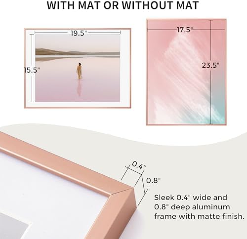 16x20 Metal Picture Frame with 11x14 Mat, Brushed Aluminum Finish, Tempered Glass Front, and Attached Hanging Hardware - Versatile Wall Display Frames for Vertical or Horizontal Orientation(Gold, Pack