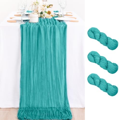 3 Pack Teal Green Cheesecloth Table Runner 10ft Rustic Summer Decor