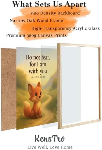 KensTro 12x16 Oak Framed Christian Nursery Wall Art, Isaiah 41:10 | Natural Oak Wood Frame with Isaiah 41:10 Scripture Print, Inspirational Christian Decor for Boys' and Girls' Rooms