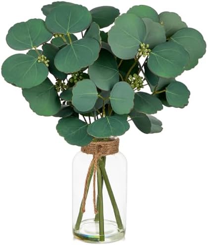 Artificial Eucalyptus Stems Fake Plants in Glass Vase with Faux Water