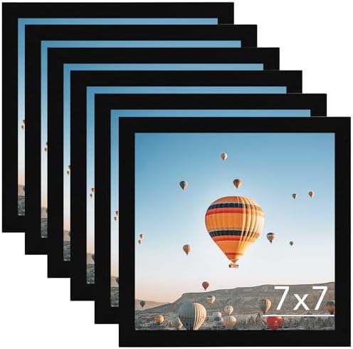 7x7 Picture Frame Set of 6 Black for Wall Hanging or Tabletop, Wall Mounting Horizontally or Vertically, 7 x 7 Square Wall Gallery Poster Photo Frame with Shatter Resistant Plexiglass, 6 Pack, Black