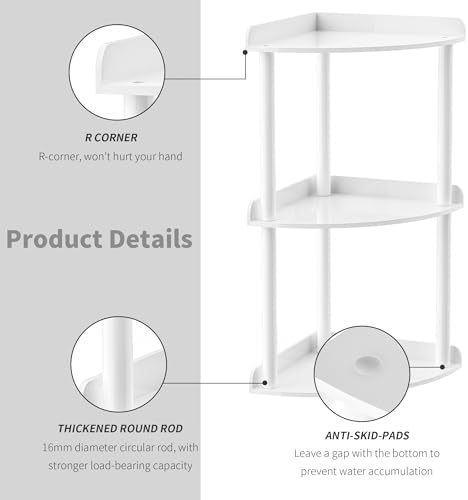 Sezanrpt 3 Tier Countertop Corner Organizer Shelf 7x7x15.7 Inch, White Countertop Acrylic Bathroom Corner Shelf, Vanity Storage Organizer for Cosmetics, Toiletries