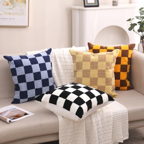 Alysheer Checkered Embroidered Throw Pillow Covers 18"x 18" 2pc Brown