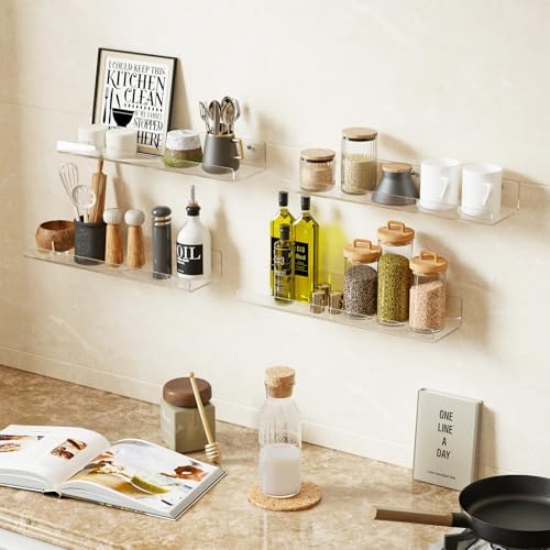 Dooiclear 4 Pack Floating Shelves for Wall, 15" Clear Floating Wall Shelf