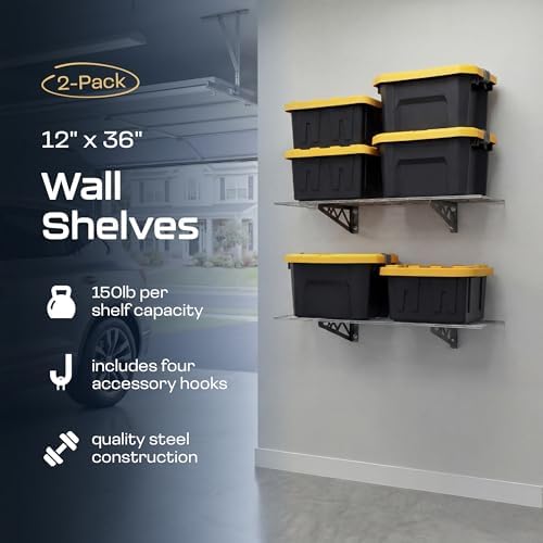 MonsterRax 12x36 Garage Wall Shelf 2-Pack, 300lb, Hammertone