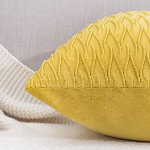 MADIZZ Set of 2 Super Soft Velvet Decorative Throw Pillow Covers 18x18 inch Lemon Yellow Square with Texture Luxury Style Cushion Case Pillow Shell for Sofa Bedroom