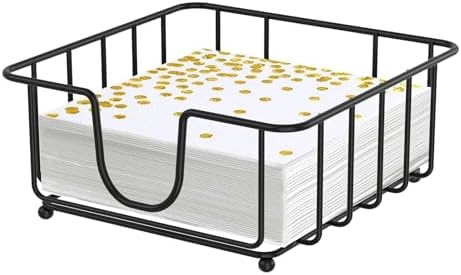 Metal Cocktail Napkin Holder for Bar, Flat Napkin Holder Caddy for Cocktail Napkins and Beverage Napkins, 5.7" x 5.7" x 2.2" Inside Size (Black)