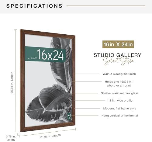 MCS Studio Gallery Poster Frame, 16x24, Walnut Woodgrain