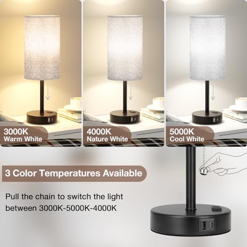 17" Grey Bedside Lamp for Bedroom Nightstand - Table Lamp with USB Ports
