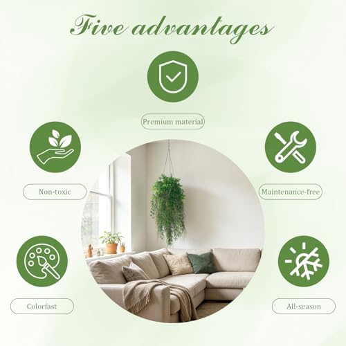 dallisten 4Pcs Fake Hanging Fern Plants for Outdoors, UV Resistant Artificial Ferns Greenery Vines Faux Trailing Plants for Indoor Wall Porch Wedding Boho Home Garden Decor(4PCS DeepGreen Ferns)
