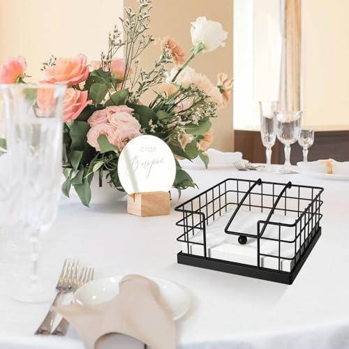 Homode Napkin Holders for Paper Napkins, Farmhouse Napkin Holder for Table, Flat Napkin Basket with Weighted Arm, Square Napkin Dispenser for Kitchen, Black