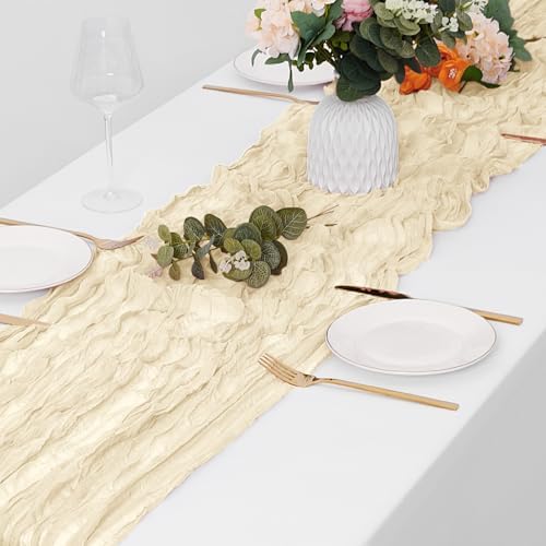 15 Pack Ivory Cheesecloth Table Runner 17 x 108 inch Cheese Cloth Table Runners 9ft Ivory Table Runner Rustic Romantic Sheer Gauze Runner for Wedding Party Baby Shower Table Decoration