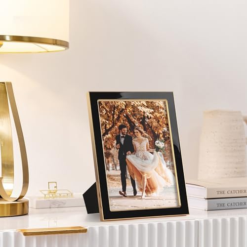 eletecpro 5x7 Enamel Picture Frame with Real Glass Cover, Black, 1-Pack