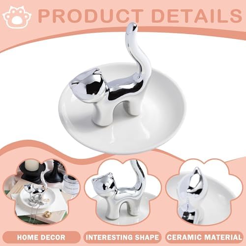 OSOPOLA Ceramic Silver Cat Jewelry Tray Ring Holder Dish Key Tray