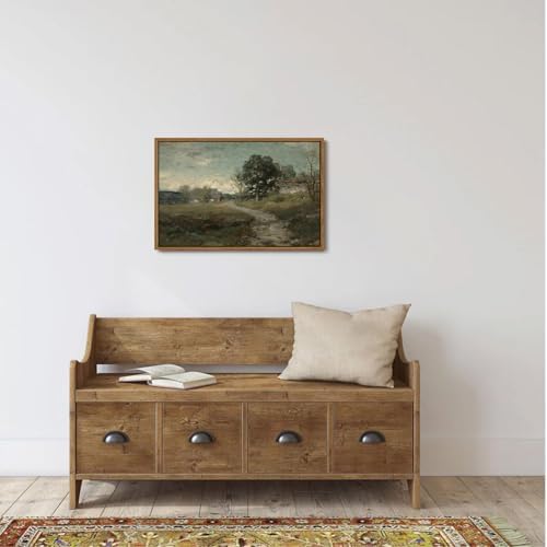 OIQArtOIQ Framed Vintage Landscape Wall Art French Country Cottage Natural Scenery Oil Painting Canvas Prints Farmhouse Fall Decor Aesthetic Pictures for Kitchen Bedroom Living Room Bathroom