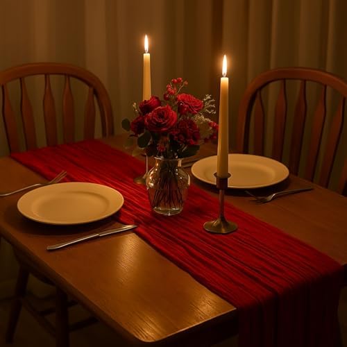 6 Pack 10FT Red Cheesecloth Table Runner 120 Inch Rustic Boho Gauze Cheese Cloth Table Runner for Wedding Baby Shower Bridal Shower Birthday Party Home Decorations