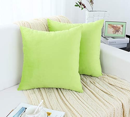 Jeneoo Comfy Soft Thick Velvet Throw Pillow Covers for Sofa Couch, Decorative Solid Square Cushion Cases for Bedroom Car (Lime Green, 16 x 16 Inches, 2 Pieces)