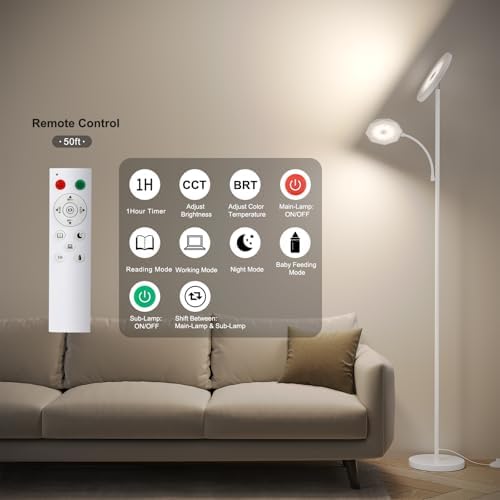 SUNMORY Floor Lamps for Living Room，LED Standing Lamp with Remote Control