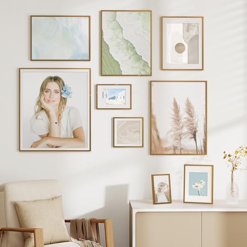 12x12 Metal Picture Frame with 8x8 Mat, Brushed Aluminum Finish, Attached Hanging Hardware, and Tempered Glass Front - Versatile Vertical or Horizontal Wall Display Frames Set of 1 - Bronze