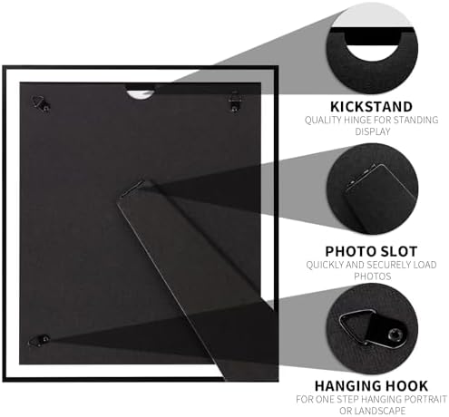 9x11 Picture Frames Set of 2, 8.5x11 Black Glass Photo Frame, Only for Tabletop Display, Gift Picture Frame, Horizontally or Vertically (9x11, Black)