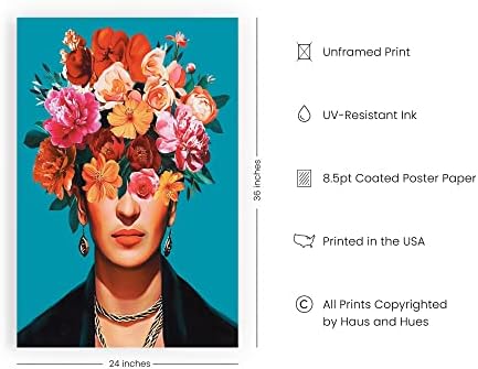 HAUS AND HUES Frida Kahlo Wall Art – Inspirational Feminist Poster, Chicano Mexican Artwork, Empowering Print for Home or Studio (Unframed, 24x36)