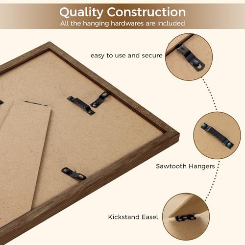Fun Memories 8x10 Oak Picture Frame for Wall, 8x10 Frame with Matted to 5x7, Solid Wood Picture Frames for Wall Art Photo and Prints (Walnut, 3 Pack)