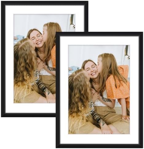 Frametory 2 Pack 6x8 Aluminum Frame with Mat for 5x7 Photo, Black