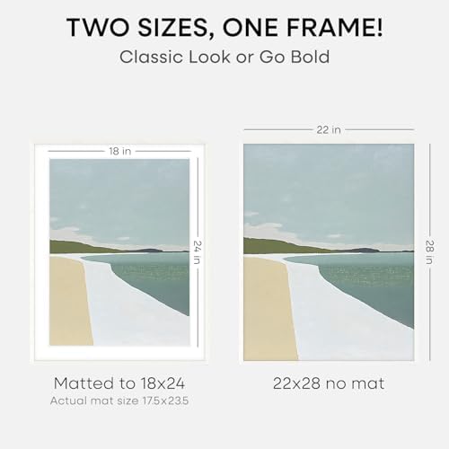 Homeforia 22x28 White Oak Poster Frame, High-End Wood, 18x24 Mat, Glass