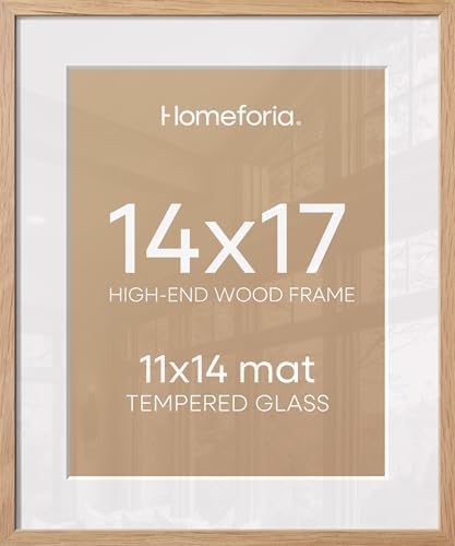 Homeforia 14x17 Natural Oak Picture Frame, High-End Wood, 11x14 Mat, Glass