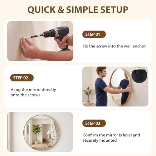 Sweetcrispy 30 Inch Round Bathroom Wall Mirror, Circle Vanity Mirror | for Bathroom Sink, Matte Metal Frame, Home Decor Living Room, Bedroom Hang Mount, Gold