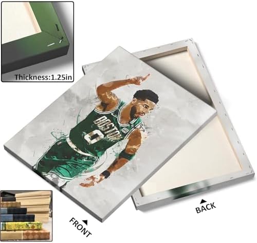 Jayson Tatum Basketball Canvas Wall Art, Sports Player Poster, 12x16 Inch | Abstract splash ink athletic artwork, motivational sports wall decor for teen boys room, bedroom, living room, gym or office