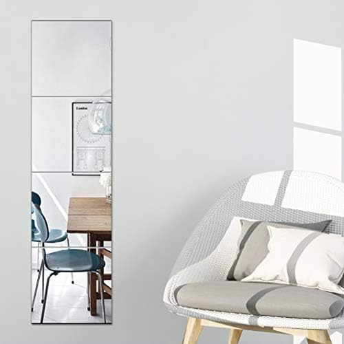 Glass Full Length Wall Mirror Tiles, 10" x 10" x 4PCS Home Gym Mirror | Frameless Wall Mounted Mirror for Garage, Bedroom, Living Room, Over The Door