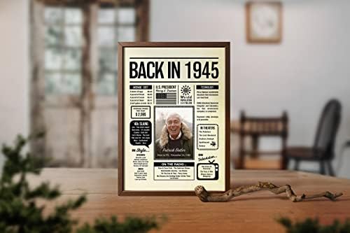 Personalized 80 Year Old Birthday Gifts For Men Women - Back in 1945 Poster with Photo - Party Table Centerpiece 80th Birthday Decorations for Men Women - Custom Born in 1945 Newspaper Vintage Poster