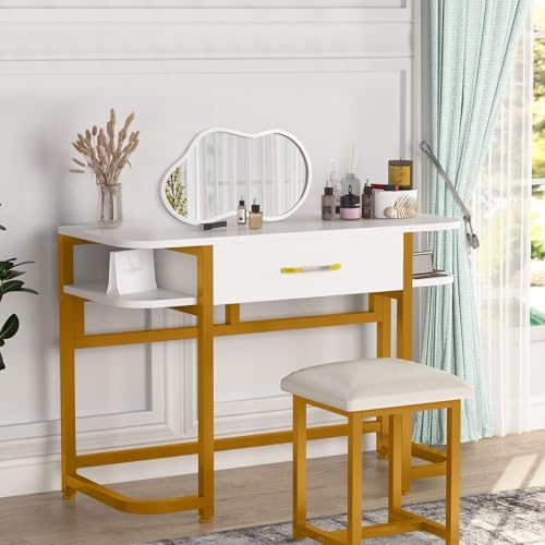 AAZZKANG Small Wall Mirror with Irregular Wood Framed Decorative White Mirrors for Bedroom Dressing Room Living Room Bathroom Entryway