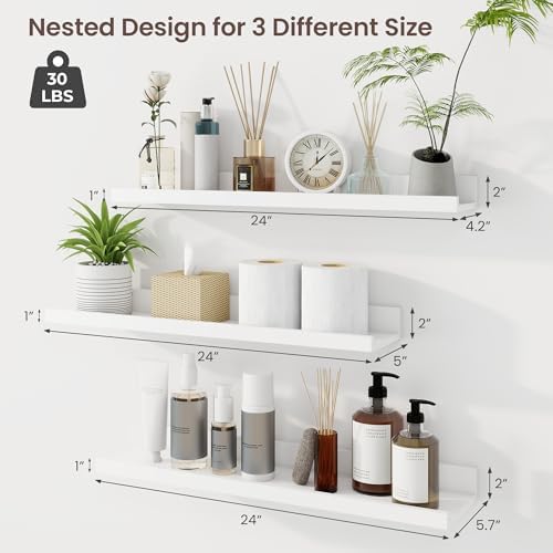Axeman Picture Ledge Shelf, 24 Inch White Floating Shelves Set of 3