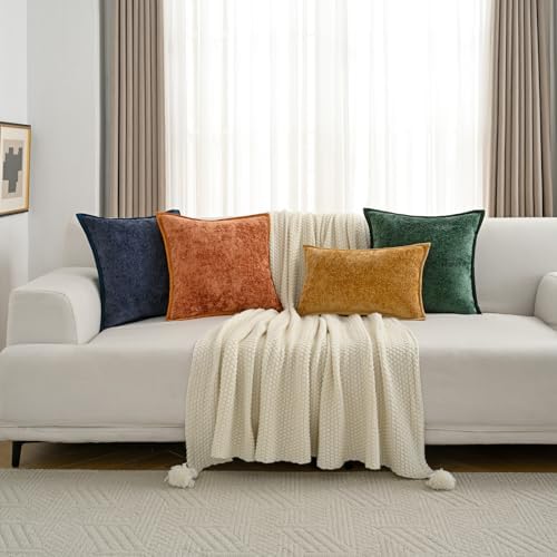 FUTEI Pack of 2 Chenille Soft Throw Pillow Covers 22x22 Inch, Burgundy