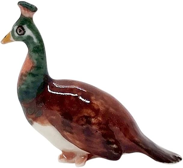 WitnyStore Tiny 1½" Multicolor Peahen Peacock Peafowl Bird Figurine - Miniature Hand Made Painted Ceramic Birds Aves Colorful Porcelain Feathered Animals Cute Decorative Collectible Figure Décor Gifts