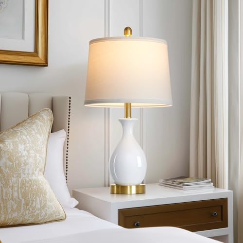 24" Bedside Table Lamp for Bedroom, Modern Classic Ceramic Lamp for Living Room, Small White Table Lamps for Nightstand & End Table (1 Pack)