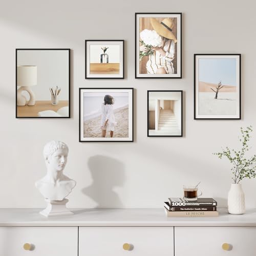11x15 Metal Picture Frame with 8x10 Mat, Brushed Aluminum Finish, Attached Hanging Hardware, and Tempered Glass Front - Versatile Vertical or Horizontal Wall Display Frames Set of 1 - Black