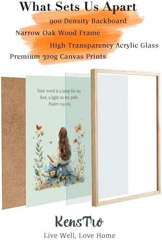 KensTro 12x16 Oak Framed Psalm 119:105 Christian Wall Art | Natural Oak Wood Frame with Bible Reading Meadow Illustration and Psalm 119:105 Scripture for Bedroom, Office or Prayer Space